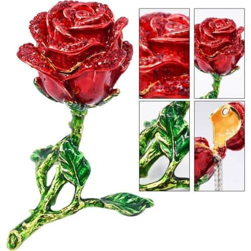 HOT SALES!!! Creative Alloy Rose Flower Jewelry Storage Box Faux Diamond Organizer Decor Creative Rose rings box earrings holder