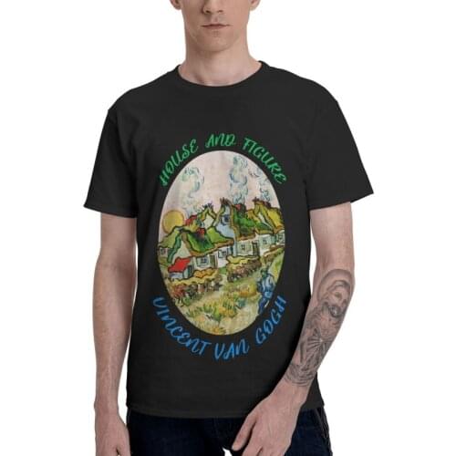 Vincent Van Gogh T Shirt For Men 100% Cotton Oil Printings T-shirt Cool Tshirt Short Sleeve House And Figure Famous Painter Tee