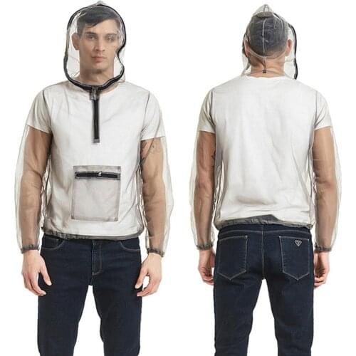 Men Outdoor Anti-mosquito Fishing Mesh Hooded Long Sleeve Jacket Coat Top Suit Fishing Camping Clothes