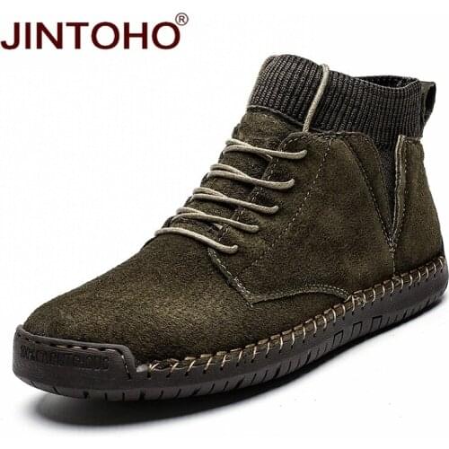 JINTOHO Big Size Men Ankle Leather Boots Fashion Men Genuine Leather Shoes Brand Male Boots Warm Snow Shoes Work Snow Boots