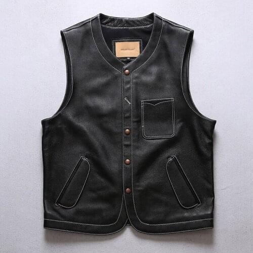Mens Retro Hot Genuine Leather Vest Waistcoat Japanese Bikers Sleeveless Jacket