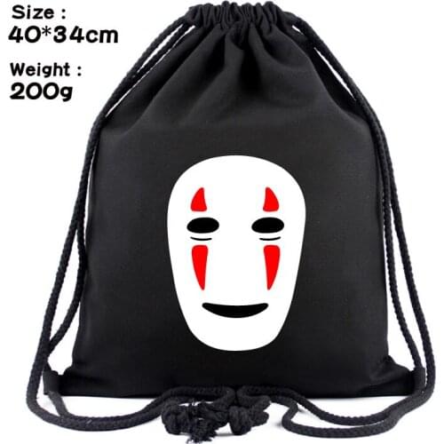 No Face Man Slender Man Cosplay String Backpack Canvas Casual Drawstring Bags Travel Storage Bag Gift