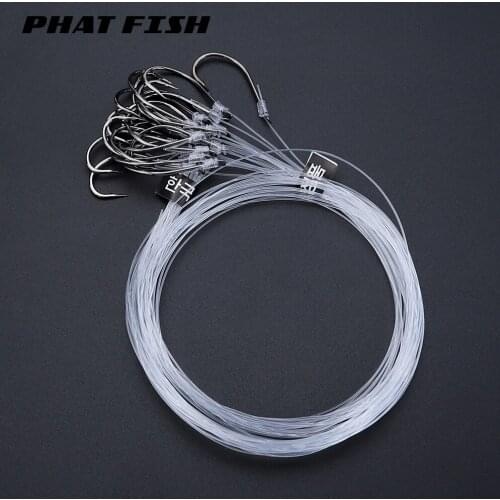 PHAT FISH 26pcs Monofilament High Carbon Steel Barbed Hooks Leader for Saltwater Fishing Rigs