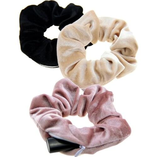New Zipper Velvet Scrunchie Women Girls Elastic Rubber Bands Tie-dye Ponytail Holder Hair Ties Rope Headdress Hair Accessories