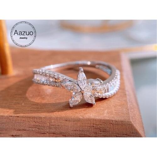 Aazuo 18K Solid White Gold Real Diamonds Luxury Ladder Flower S Line Ring Gift For Woman High Class Banquet Engagement Party
