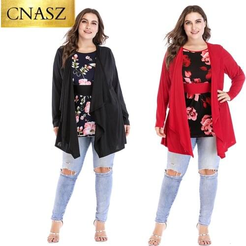 USA Plus Size Two Pcs Flower Long Sleeve Fashion Tops Women Blouse For Big Women