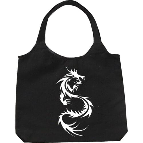 Handbag Dragon Printing Canvas Bag Shopper Harajuku Chinese Style Tote Large Capacity Gothic Women Classic Vintage Shoulder Bags