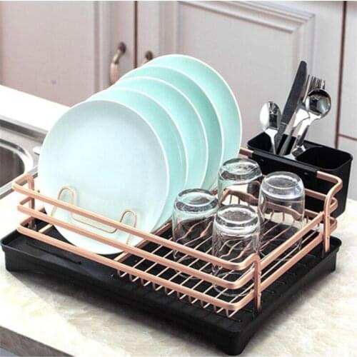 Plates Bowls Organizer Aluminium Drying Dish Rack Sink Drain Holder Kitchen Storage