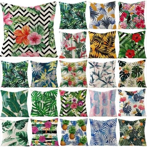 Tropical Plants Cushion Cover 45X45 Cotton Linen Pillowcase Floral Decorative Sofa Cushions Summer Pillow Covers Home Decor