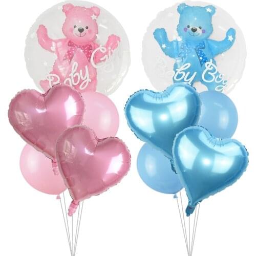 24inch Baby Shower Bear Bubble Balloon Pink Blue Boy Girl Foil Ballon Party Globos for Birthday Baby Shower Decorations Kids Toy