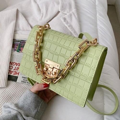 Luxury Female Messenger Bags Brand Thick Chain Shoulder Bags for Women Black Ladies Quality Leather Handbags 2021 Womens Bag