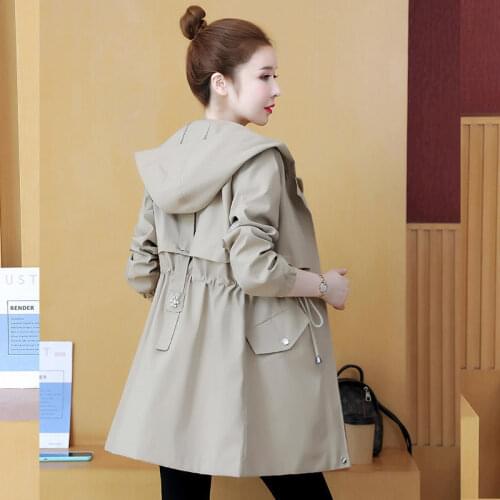 Lining Windbreaker Female Slim All Match Jacket 2021 Autumn Spring Hooded Jacket Women Zipper Coat Solid Color Tops Splicing