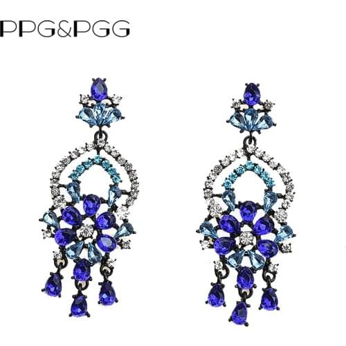 PPG&PGG Women Layered Crystal Statement Earrings Handmade Charm Dangle Earrings Wholesale Gifts Vintage Jewelry For Women