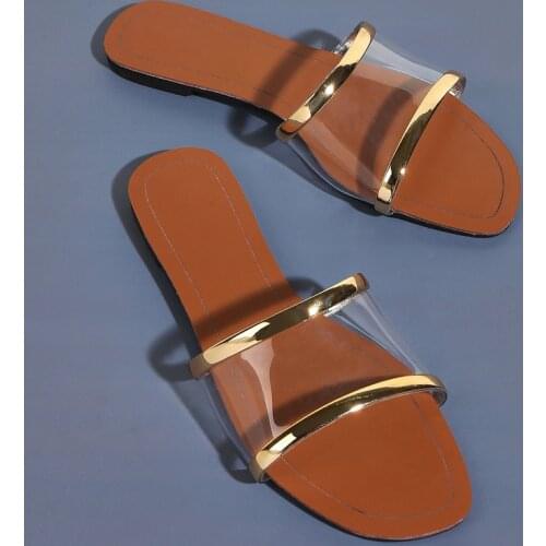 2021 Woman Summer Slippers Shoes Woman Now Transparent Open Toe Female Shoes Outdoor Flat Beach Lady Slippers Comfortable Sandal