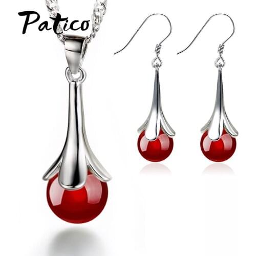 Top Vendeur Women 925 Sterling Silver Pierced Earrings Necklaces Sets Natural Stone Pendant Necklaces Wedding Party Jewelry