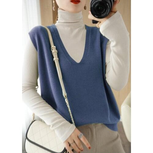 Women Knitted Vest Spring Autumn Loose V-neck Wool Sleeveless Korean Casual Sweater Vest Ladies Pullover Tops Female Outerwear