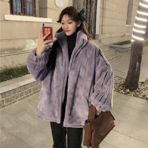 Womens Fur Coat Winter New Thick Fleece Cotton Retro Hong Kong Plus Size Women Harajuku kawaii Oversized Zip Up Coat