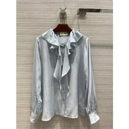 2021 women fashion Long-sleeved silk shirt ruffles blouse TC210811