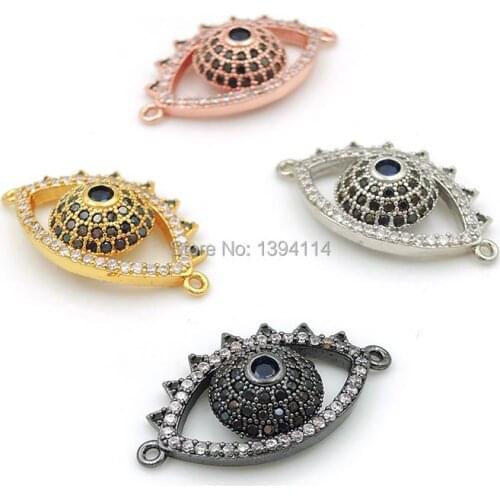 25*14*5mm Micro Pave Black&Clear&Blue CZ Lively Eye Connectors Fit For Men And Women Making Bracelets Jewelry