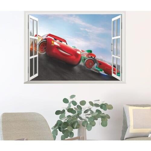 3d effect disney cars window wall decals bedroom home decor cartoon lightning mcqueen wall stickers pvc mural art diy posters