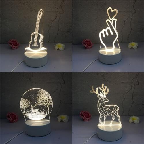3D Lamp LED Small Night Light tower Guitar Deer Sahpe Atmosphere Lamp bedroom light For Kids Gift