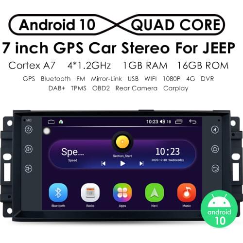 4Core 2G+16G Android 10 Car DVD for Jeep Cherokee 2009 2008 2010 Wrangler car stereo for Dodge radio for Chrysler Rear Camera PC