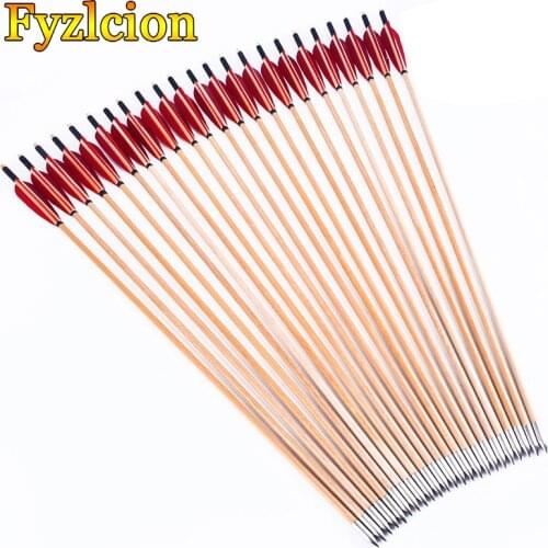 6/12/24pcs Hunting Archery Crossbow Handmade 80cm Wooden Arrows Turkey Feathers For Longbow Wooden Arrows Archery