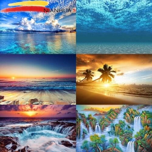 NIANHUA Square Diamond Embroidered Landscape Drawing 5D DIY Round Cross Stitch Sunset Sunset Art Kit Home Decoration