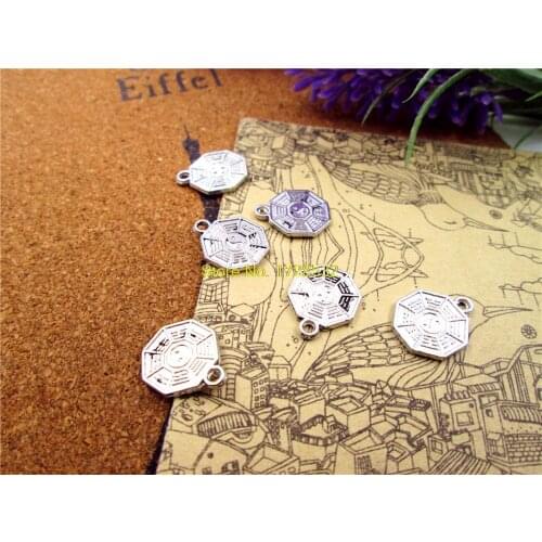 30pcs Amulet Charms Antiqued Silver Tone Tai Ba Gua Feng Shui Coins charm pendants 16x13mm