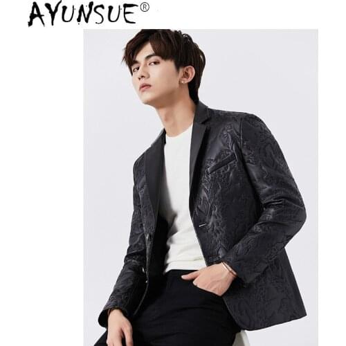 AYUNSUE Mens Genuine Leather Jacket Men Clothing Sheepskin Suit Embroidery Korean Coat Luxury Clothes Male Ropa Hombre LXR550