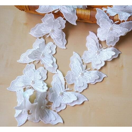 1 Yards White Double Butterfly Embroidered Lace Bilateral Applique Trim Ribbon Sewing Decor Craft DIY