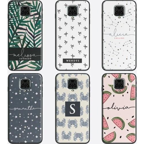 Custom Initials Name Stars Palm Trees Case For Xiaomi Redmi Note 9 Pro 7 8 8T 9S Note 10 Pro Coque For Redmi 9T 9C 9A 8A 7A K40