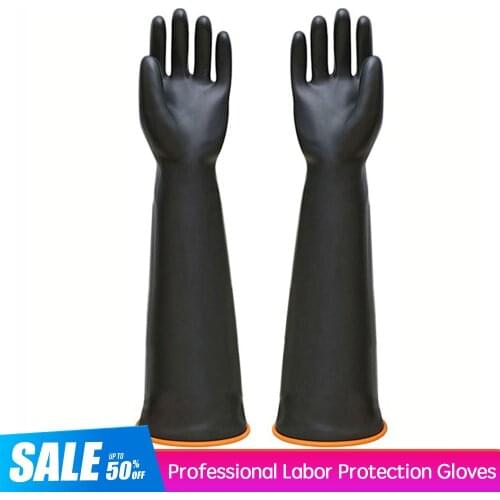 35/45/55cm Black Gloves Heavy Duty Rubber Gloves Acid Alkali Resistant Chemical Work Safety For Industry Labor Protective Glove