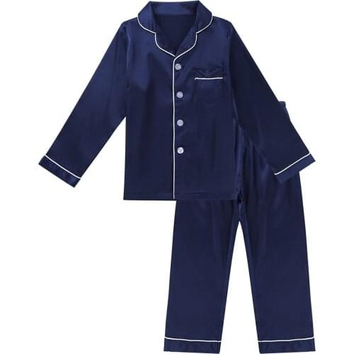 Kids Sleepwear Boys Girls Classic Silk Pajamas Set Long Sleeve Tops With Pants Pyjamas Outfit Children Nightwear Casual Homewear