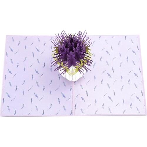 Purple Lavender 3D Pop Up Greeting Cards Handmade Paper Carving Cut Post Card Birthday Christmas Valentine Day Decoration Gift