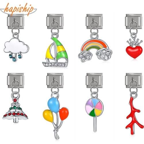 Hapiship 2020 Original Daisy Red Coral Sailboat Rainbow Lollipop Love Heart Italian Charm Fit 9mm Bracelet Jewelry Making DJ300