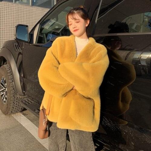 Hstar Women Autumn Winter Solid Faux Mink Velvet Jackets Ladies Loose Faux Lamb Wool Fur Coat Female Casual Teddy Cardigans