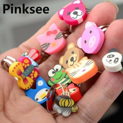 Wholesale 20pcs Mix Lots Bulk Polymer Clay Animal Face Rings For Kids Best Christmas Gift Children Rings Jewelry