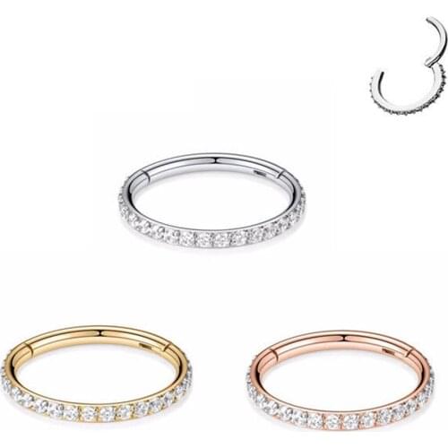 6-12mm Stainless Steel Zircon stone Hight Segment Clicker Ring Nose Septum Jewelry Earrings Septum Ring Piercing Fashion Jewelr