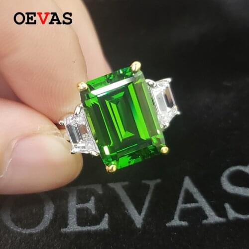 OEVAS 100% 925 Sterling Silver Sparkling 10*14mm High Carbon Diamond Rings For Women Colorfu Birthstone Party Fine Jewelry Gifts