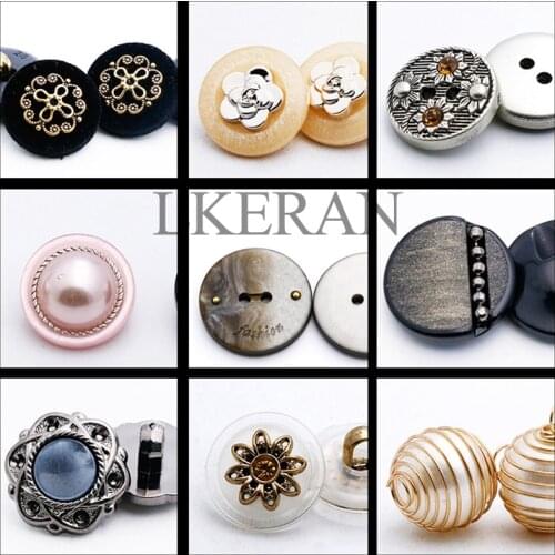 LKERAN New 16-Style 16MM Classic Shank Buttons Resin/Metal DIY Handmade Sewing Jacket Sweater Apparel Wedding Decoration For 6PC