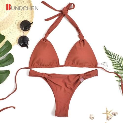Fashion Show Women Girl Brown Triangle Bikini Micro String Brazilian Sexy Swimsuit Adjustable Strap Solid Plain Thong Swimwear