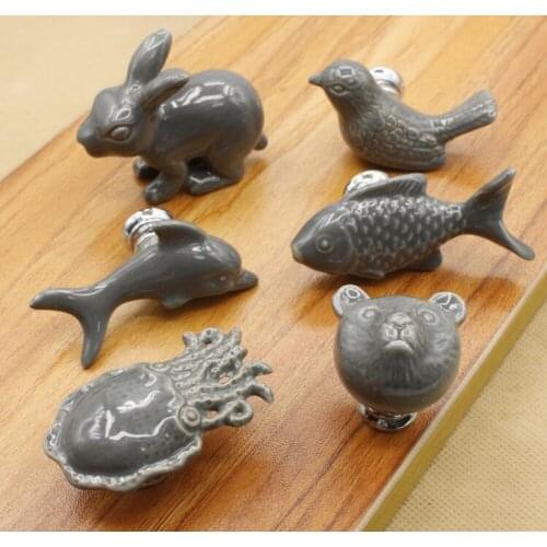 Cartoon Ceramic Kid Room Handle and Knob Cartoon Dolphin / Fish / Octopus / Bird / Bear Furniture Pulls