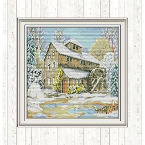 Waterwheel Cabin Cross Stitch Kits Counted Dmc 14ct 11CT Cross Stitch DIY Embroidery Needlework Sets Needlepoint Wall Home Decor