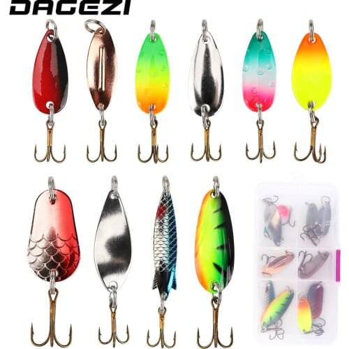 DAGEZI Hard Metal Sequins Fishing Lure Set 10pcs Spoon Lure Spinner Bait With Fishing Box Spinner Bait Fishing Tackle Pesca