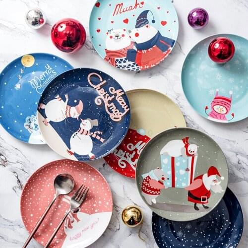 New Years Day Western-style Dinner Plate Christmas Cartoon Bone China Hand-painted Ceramic Breakfast Plate Kitchen Tableware