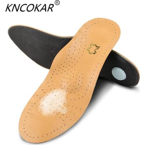 KNCOKAR 1 pair High quality Leather orthotics Insole for Flat Foot Arch Support orthopedic Silicone Insoles for men and women