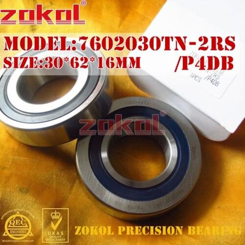 ZOKOL bearing 7602030 TN 2RS P4 DB C 760206 2RSDB Axial Angular Contact Ball Bearing 30*62*16mm