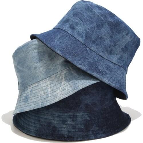 Washed Denim Cotton Bucket Hat Foldable Fishing Hunting Cap Outdoor Beach Fisherman Panama Womens Bucket Hat