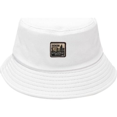 Vintage Letters Label Patch Bucket Hat Wide Brim Sunscreen Panama Fisherman Cap LX9E